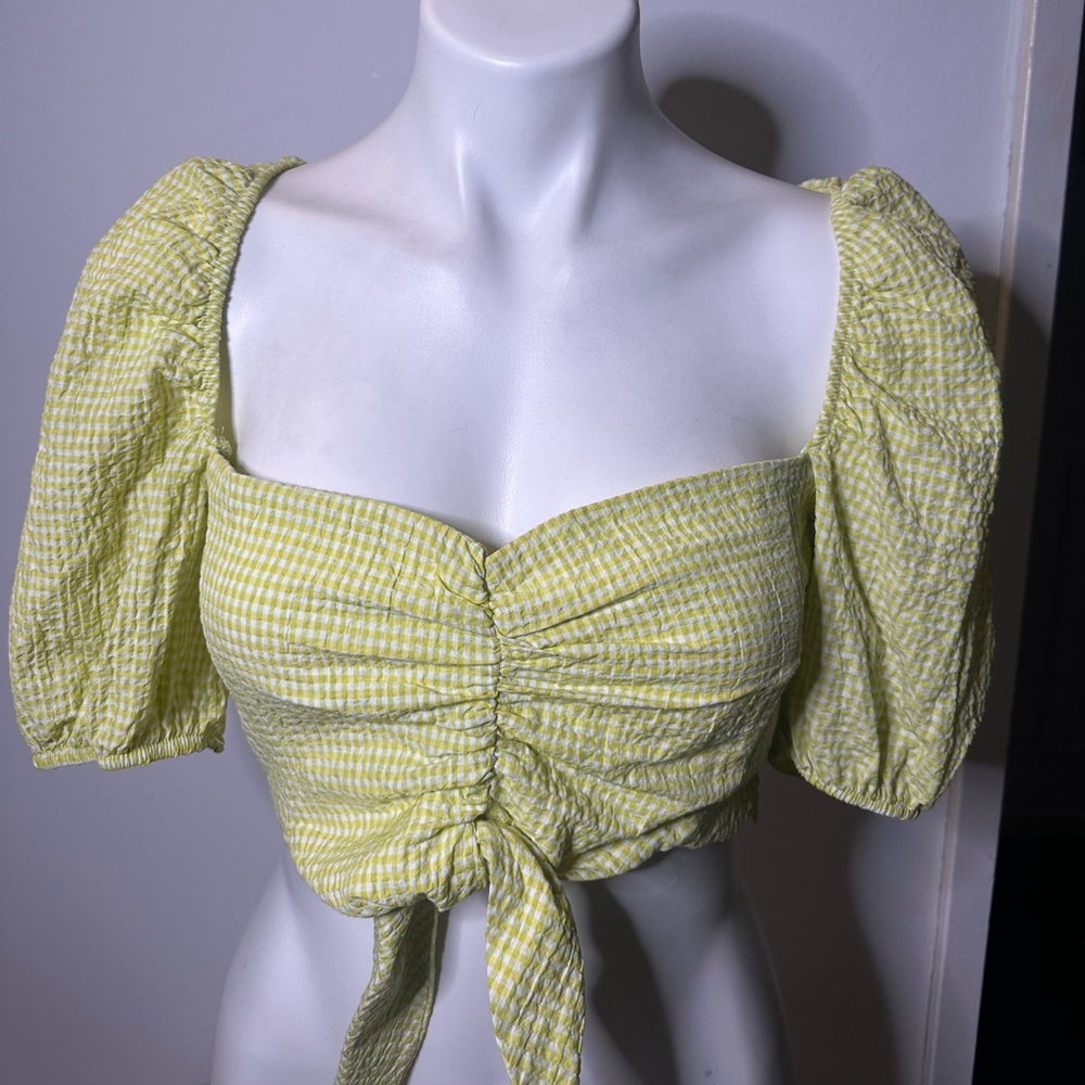 Zara Yellow Gingham Puff Sleeve Top